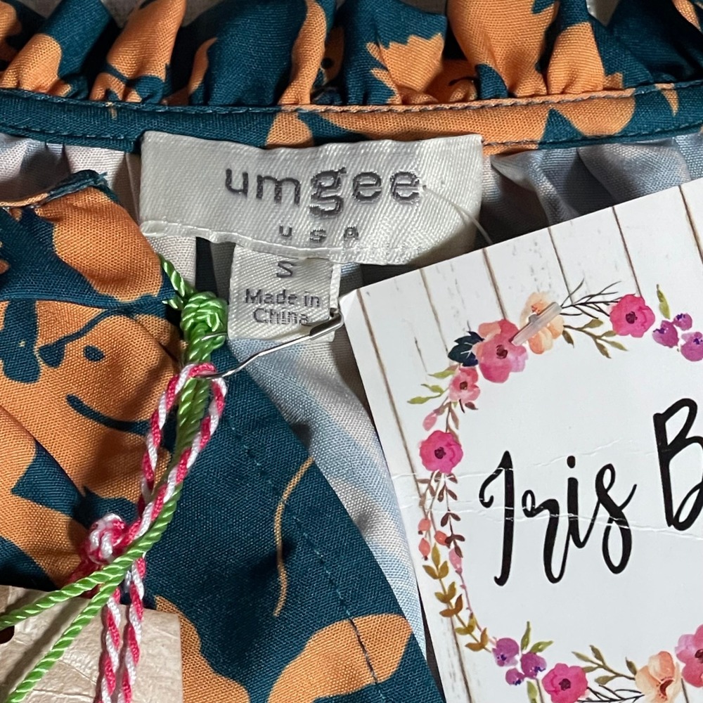 Umgee‎ USA Teal Orange Floral Print Peasant Blouse Top Women's
 Size S - Picture 5 of 6